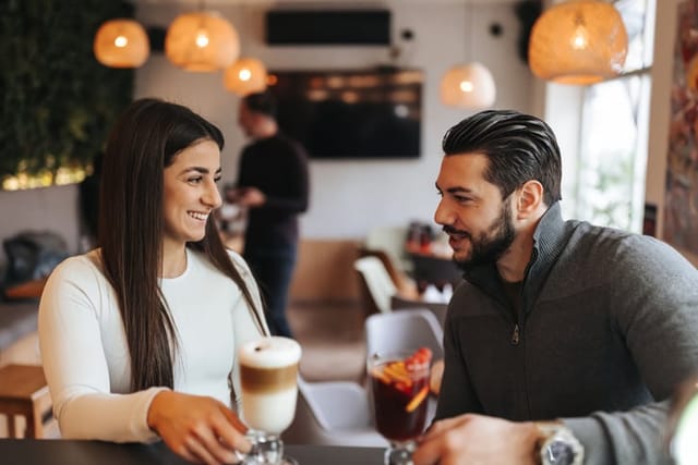 millennial couple coffee shop date