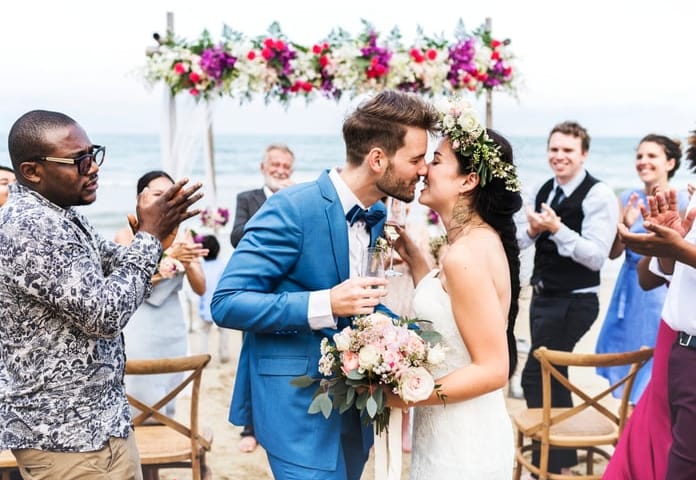 People celebrating a wedding.