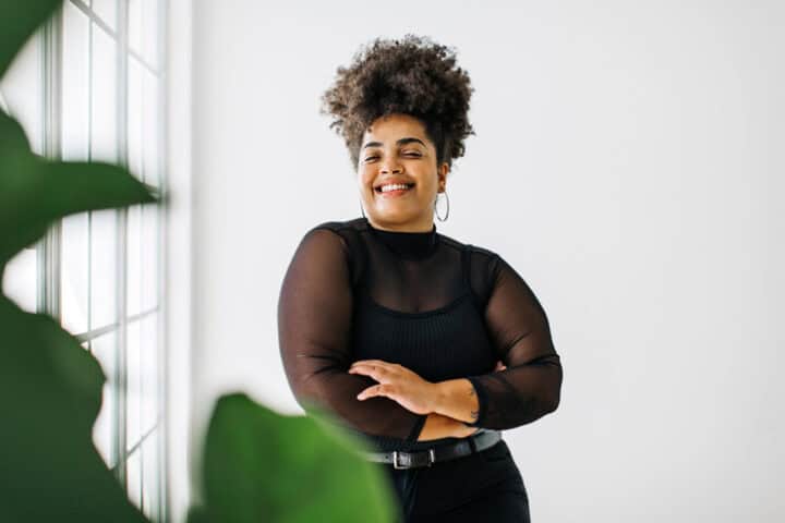 happy curvy woman smiling